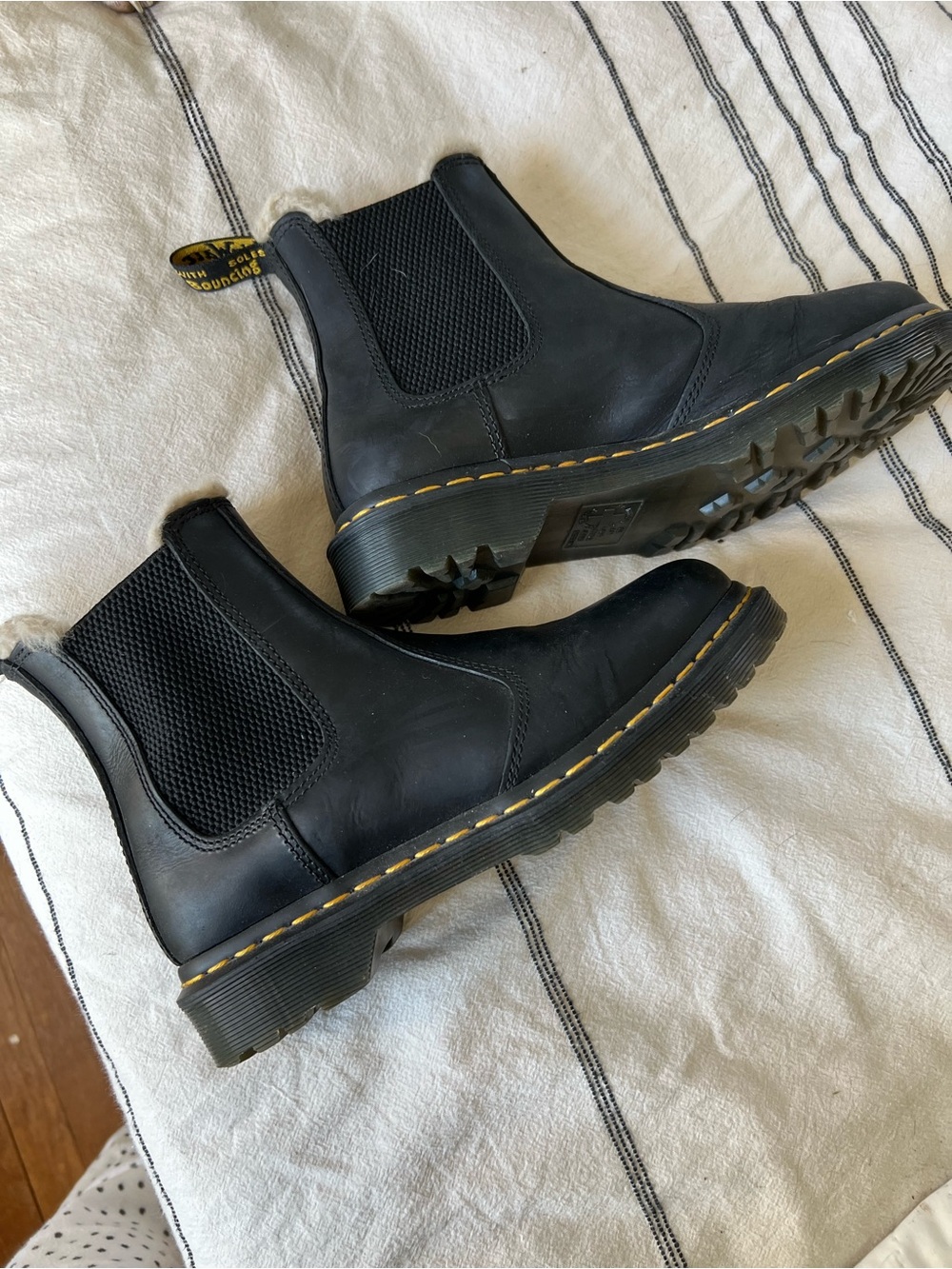 Dr. Martens Black Leather Fleece Chelsea Boots with Yellow Stitching - Picture 4 of 6